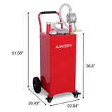 Arksen 35 Gallon Portable Gas Caddy Fuel Storage Tank Large Gasoline Diesel Can Hand Siphon Pump Rolling Flat-Free Solid Rubber Wheels Boat ATV Car Motorcycle