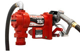 Fill-Rite FR1210G 12V 15 GPM (57 LPM) Fuel Transfer Pump with Discharge Hose, Manual Nozzle, Suction Pipe, RED